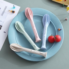3-in-1 Eco-friendly Portable Wheat Straw Travel Cutlery Set