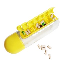 Two in one water cup medicine box 7 lattice outdoor portable water bottle