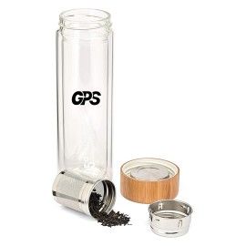 450ml double wall high borosilicate glass water bottle with bamboo lid