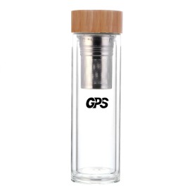 450ml double wall high borosilicate glass water bottle with bamboo lid