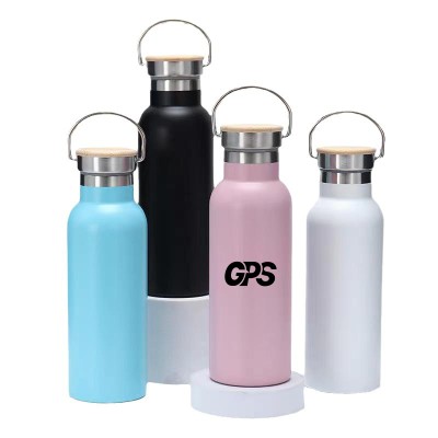 750ml matte paint double wall sport water bottle with bamboo handle lid