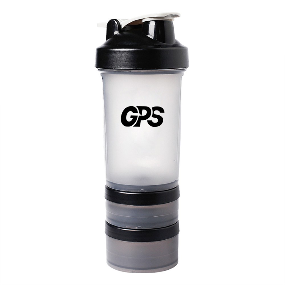 450ml plastic shaker bottle with SS shaker ball and storage for protein powder