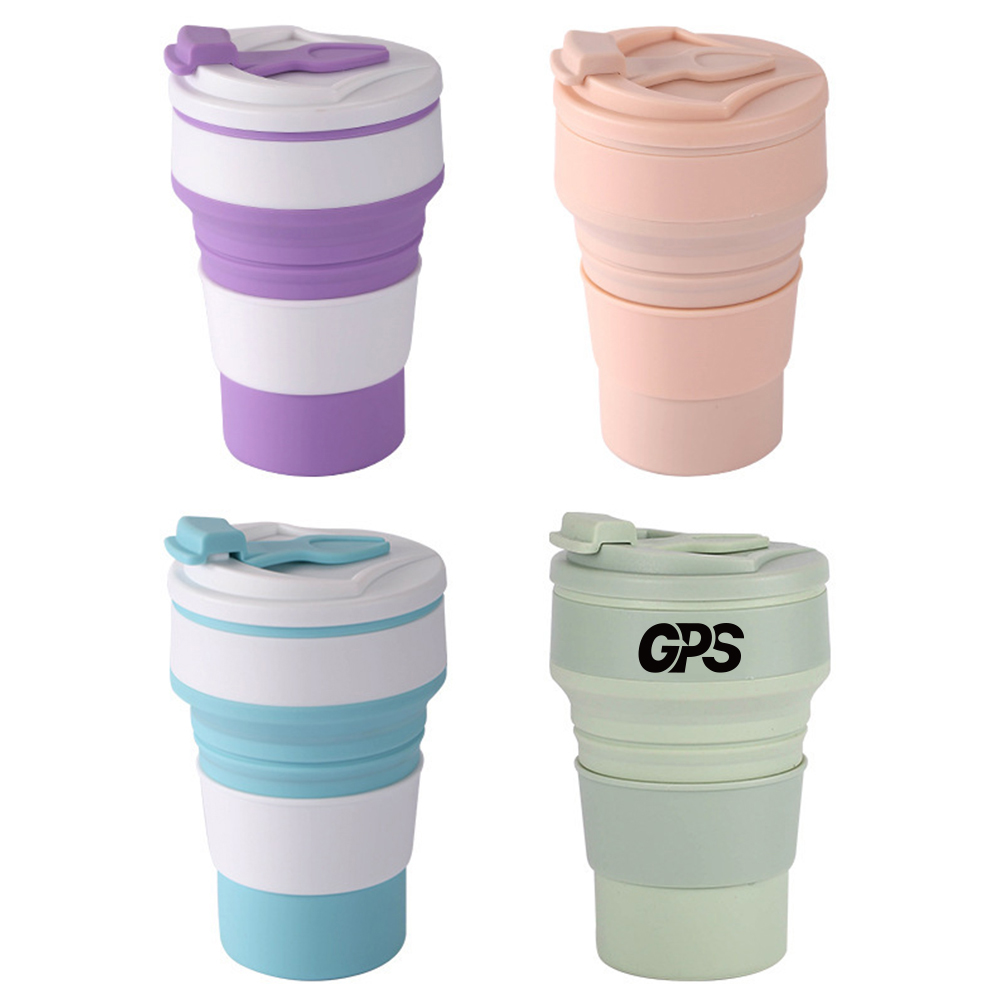 500ml Reusable Silicone Collapsible Cups with Lid for Camping