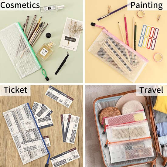 4A PVC Grid Transparent Zipper Stationery Bag