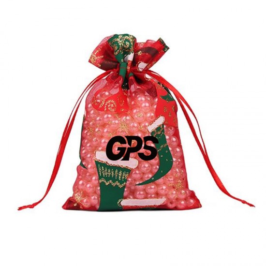 7 " Christmas Patterned Drawstring Gauze Bag