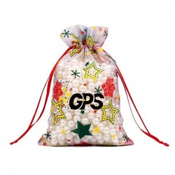 7 " Christmas Patterned Drawstring Gauze Bag