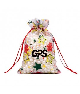 7 " Christmas Patterned Drawstring Gauze Bag