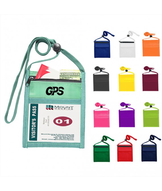 70D Nylon Neck Wallet with Pockets & Lanyard & zipper