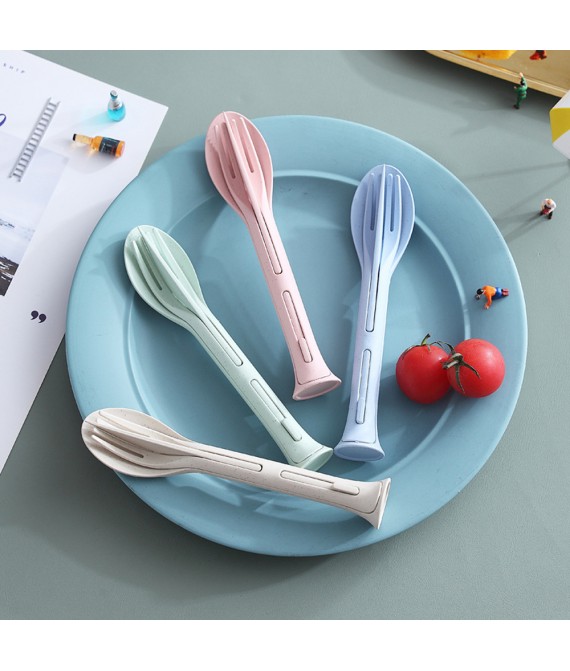 3-in-1 Eco-friendly Portable Wheat Straw Travel Cutlery Set