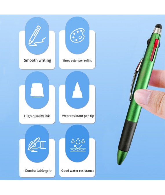 5 3/8" x 1/2" Tri Color Touch Ballpoint Pen