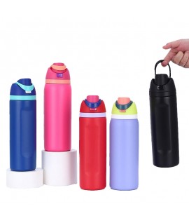 24OZ Double Layer Stainless Steel Portable Thermos Cup With Straw