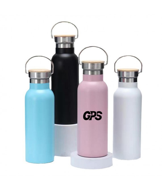750ml matte paint double wall sport water bottle with bamboo handle lid