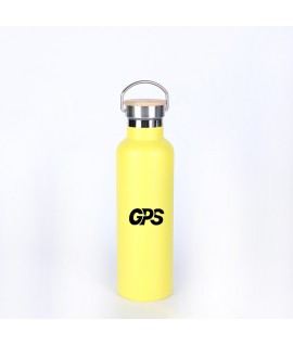 750ml matte paint double wall sport water bottle with bamboo handle lid